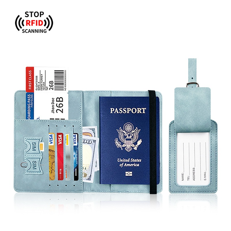 Leather Passport Holder & Luggage Tag Set PU